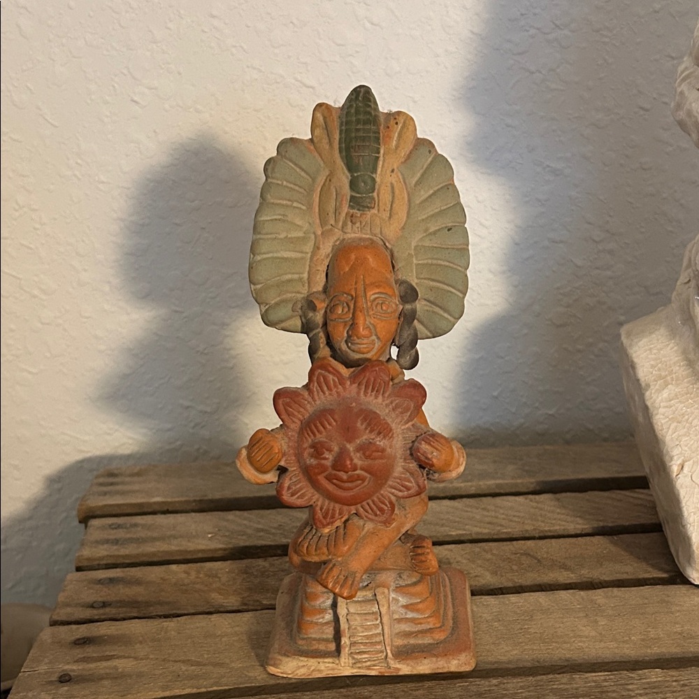 Artisan Terracotta and Green Tribal Sculpture Dad Core